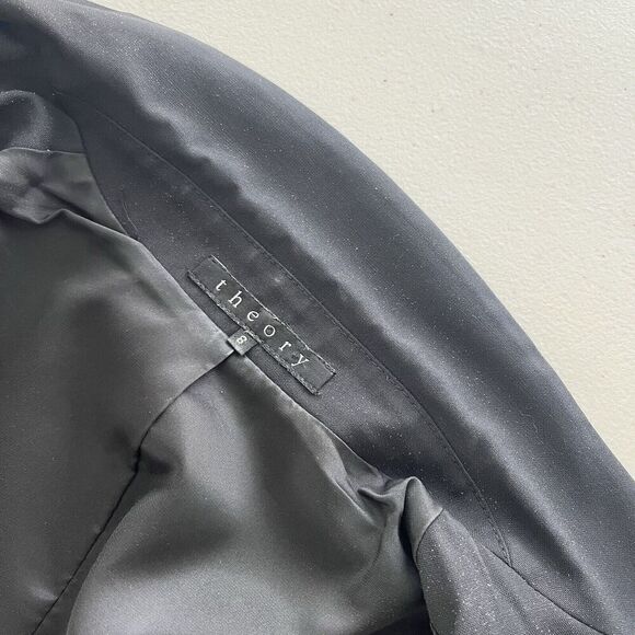 Theory Wool Blend Classic Blazer 8 Black Jacket Academia Business Office Preppy - Picture 3 of 13